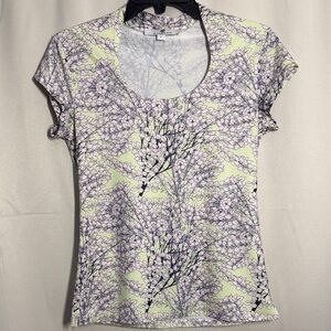 Jean-Pierre Klifa Scoop Neck‎ Floral Tree Short Sleeve Tee Small